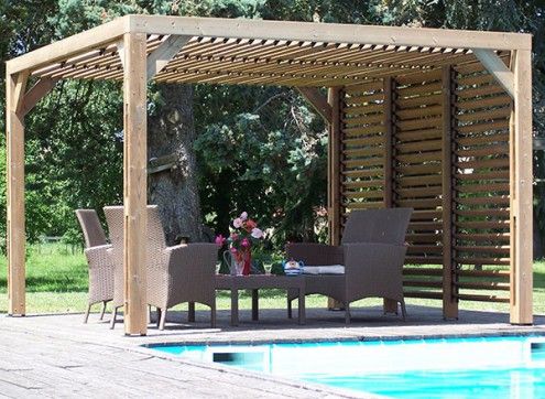 Pergola bioclimatique autoportée bois Douglas 12,20 m² - Toiture - Habrita