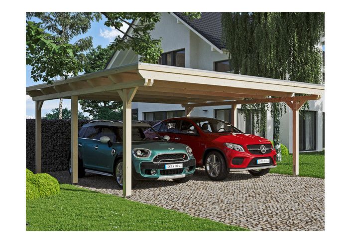 CARPORT DOUBLE EN BOIS ET TOIT ALUMINIUM 6.13 X 6.04 M 