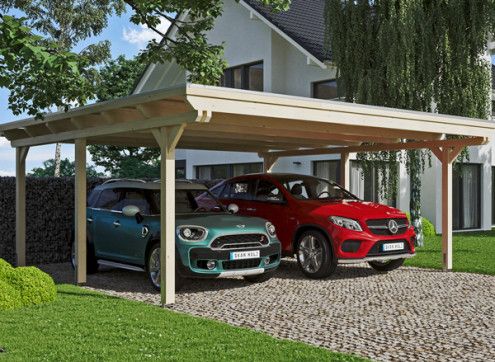 CARPORT DOUBLE EN BOIS ET TOIT ALUMINIUM 6.13 X 6.04 M 