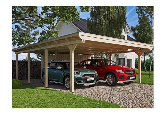 CARPORT BOIS AVEC REMISE ET TOIT ALU 6.13 X 8.46 M 