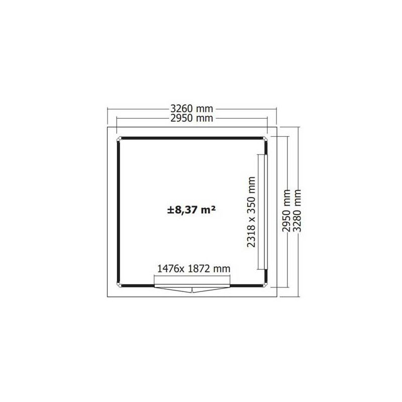 Abri de jardin bois 111B, 9,1 m², Aspect brut, Avancée de toit +  terrasse