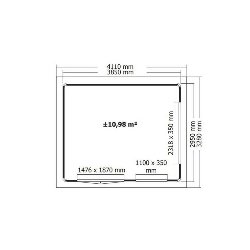 Abri de jardin bois 111B, 9,1 m², Aspect brut, Avancée de toit +  terrasse