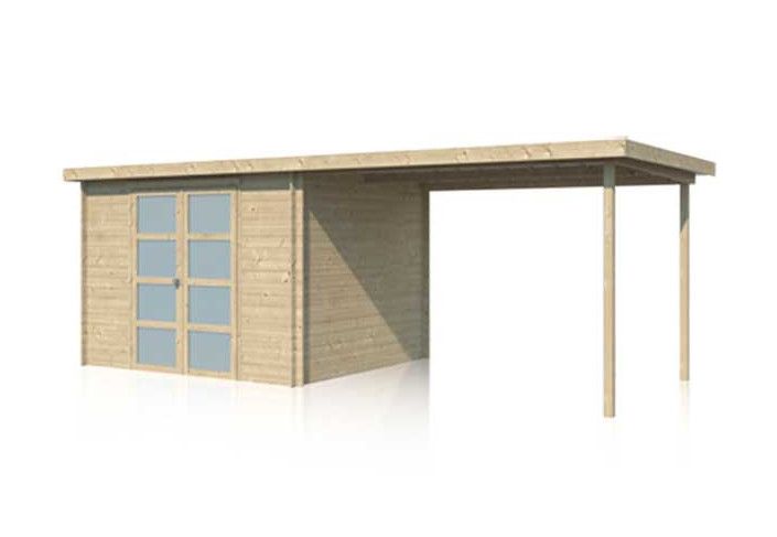 Abri bois brut combiné avec toiture acier 15m2