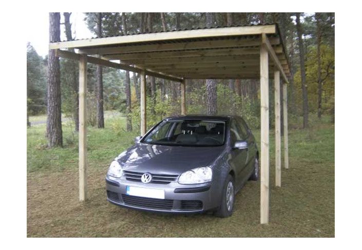 CARPORT BOIS TRAITE ET TOIT EN FIBRE DE VERRE 3x5 M