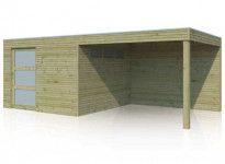 Abri de jardin combiné en bois traité avec porte coulissante 18m2