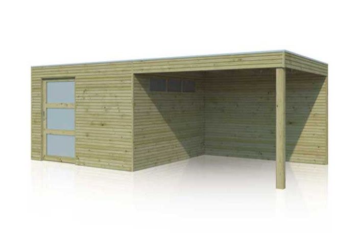Abri de jardin combiné en bois traité avec porte coulissante 18m2