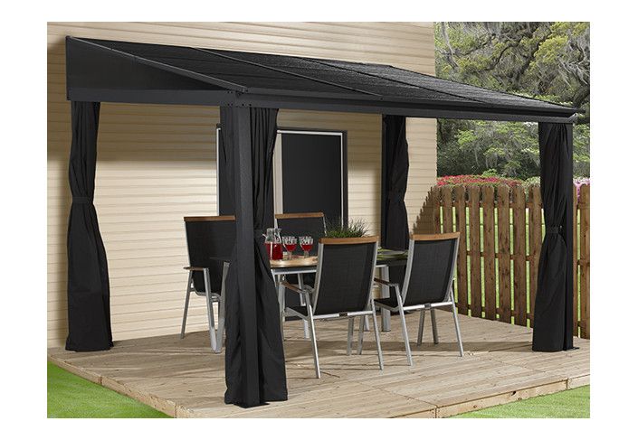 Pergola toit acier avec rideaux 11 m2