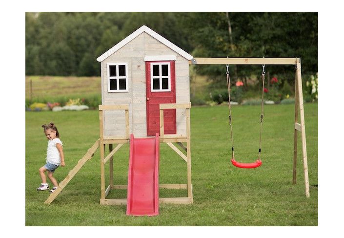 Cabane enfant avec toboggan et balançoire