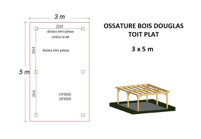 OSSATURE BOIS DOUGLAS MONO-PENTE 15m2