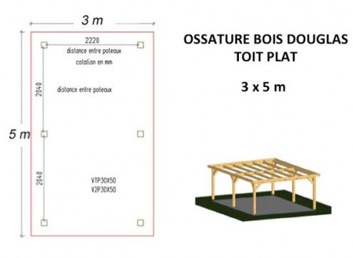 OSSATURE BOIS DOUGLAS MONO-PENTE 15m2