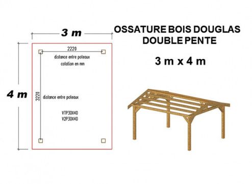 OSSATURE DOUGLAS DEUX PENTES SYMÉTRIQUES 12m2