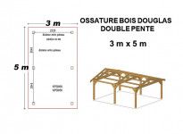 OSSATURE DOUGLAS DEUX PENTES SYMÉTRIQUES 12m2