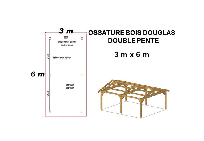 OSSATURE DOUGLAS MONO-PENTE 18m2