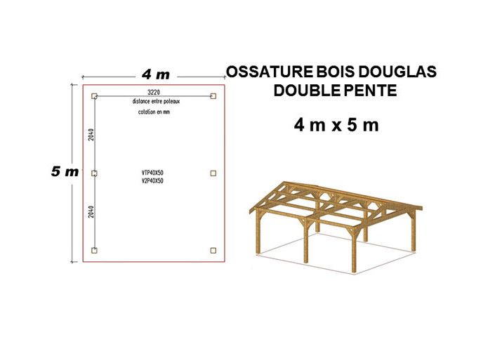 OSSATURE DOUGLAS DOUBLE PENTES SYMÉTRIQUES 20m2