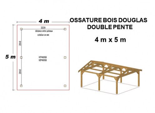 OSSATURE DOUGLAS DOUBLE PENTES SYMÉTRIQUES 20m2