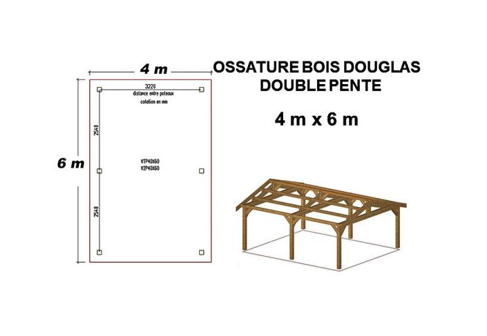 OSSATURE DOUGLAS DEUX PENTES SYMÉTRIQUES 24m2