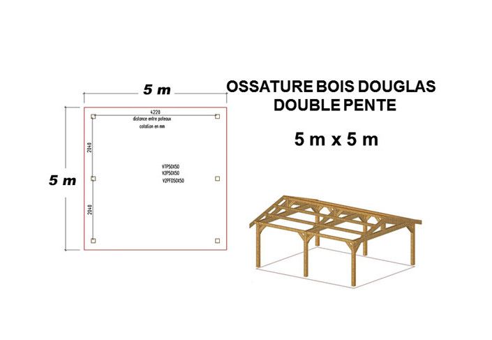 OSSATURE DOUGLAS DEUX PENTES SYMÉTRIQUES 25m2