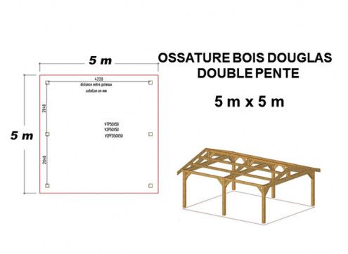 OSSATURE DOUGLAS DEUX PENTES SYMÉTRIQUES 25m2