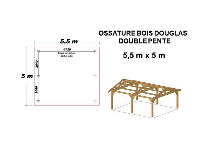 OSSATURE DOUGLAS DOUBLE PENTES SYMÉTRIQUES 27.5m2