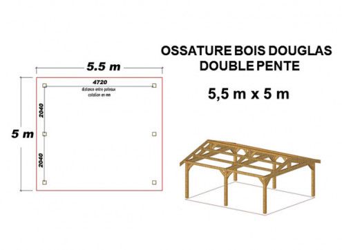 OSSATURE DOUGLAS DOUBLE PENTES SYMÉTRIQUES 27.5m2