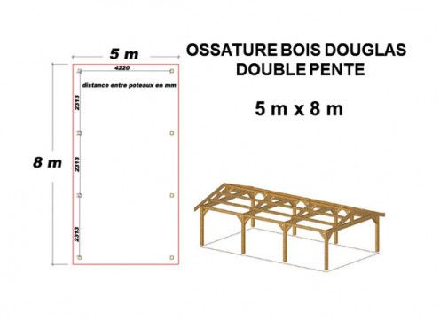 OSSATURE DOUGLAS DOUBLE PENTES ASYMÉTRIQUES 40m2