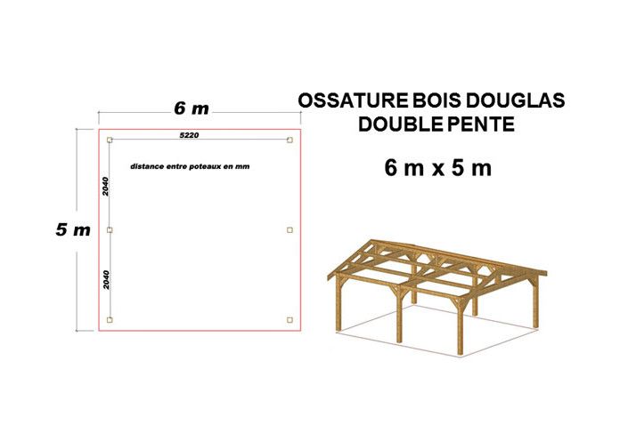 OSSATURE DOUGLAS DEUX PENTES SYMÉTRIQUES 30m2