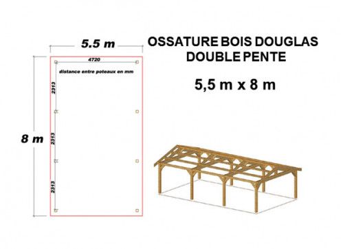 OSSATURE BOIS DOUGLAS DEUX PENTES SYMÉTRIQUES 44m2