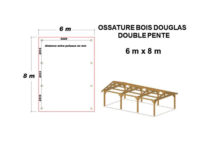 OSSATURE MOISEE BOIS DOUGLAS DEUX PENTES SYMÉTRIQUES 48m2