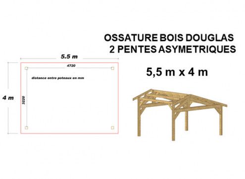 OSSATURE DOUGLAS DEUX PENTES ASYMÉTRIQUES 22m2