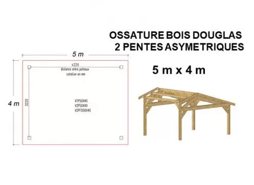 OSSATURE DOUGLAS DEUX PENTES ASYMÉTRIQUES 20m2