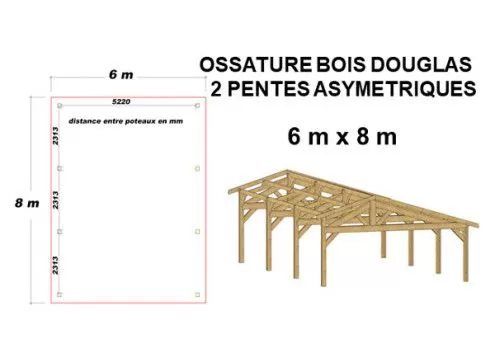 OSSATURE DOUGLAS DEUX PENTES SYMÉTRIQUES 48m2
