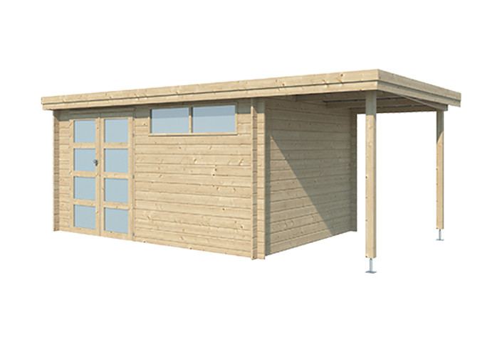 Abri Jardin avec Auvent Madriers Bois 28mm 15m2