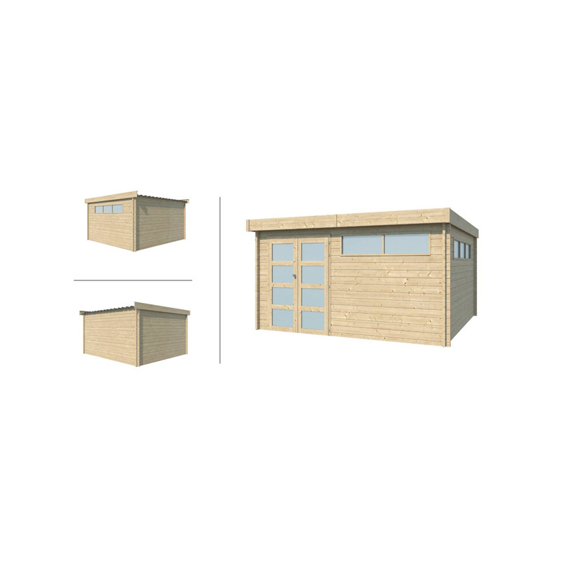 C Chalet Bois/Pod de 16m² (4X4m) fabriqué en épicéa de 44mm - Chalet Bois  BHE Abri de jardin/ Pod de 16 m2 fabriqué en épicéa massifs de 44 mm avec  sa couverture