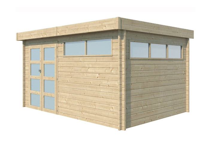 Abri Jardin Toit Plat Métallique - Madriers Bois 44mm 16m2