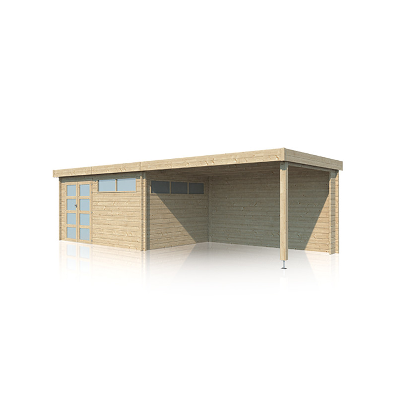 Abri de Jardin en Bois avec Terrasse Couverte de 7,21m² avec membrane de  toit - 278 x 586 x 237 cm