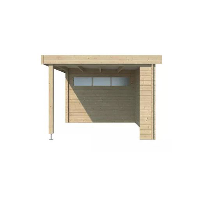 Abri Jardin Bois 44 mm avec Auvent - Toit Plat + Couverture Acier 27 M2