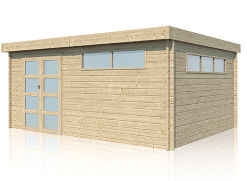 Abri Jardin Toit Plat Métallique - Madriers Bois 44mm 16m2