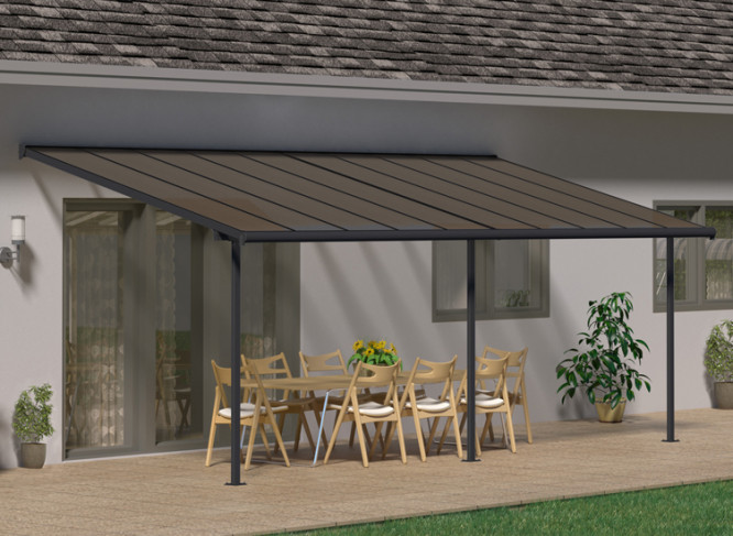 TOIT TERRASSE ALU GRIS COUVERTURE POLYCARBONATE BRONZE 18 M2