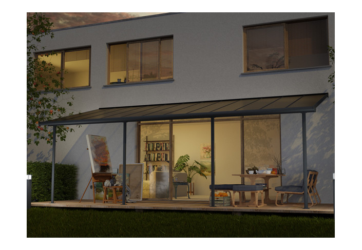 TOIT TERRASSE ALU GRIS COUVERTURE POLYCARBONATE BRONZE 21 M2