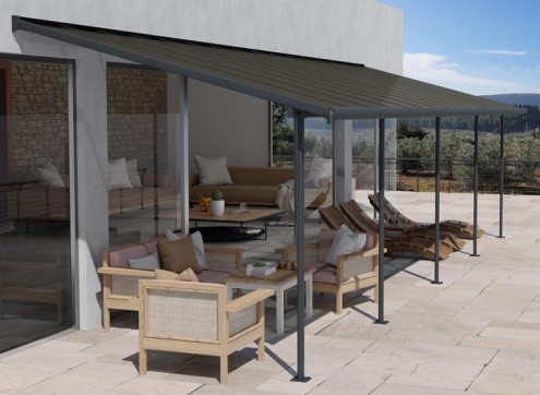 TOIT TERRASSE ALU GRIS COUVERTURE POLYCARBONATE BRONZE 21 M2