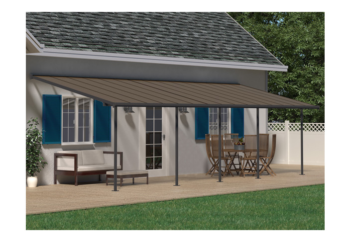 TOIT TERRASSE ALU GRIS COUVERTURE POLYCARBONATE BRONZE 21 M2