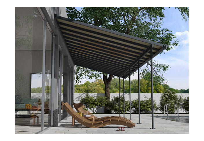 TOIT TERRASSE ALU GRIS COUVERTURE POLYCARBONATE BRONZE 21 M2