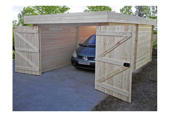 Garage Bois Toit Plat Acier 21m2