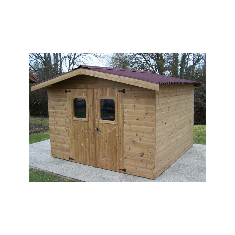 Cabanon de jardin en bois thermo traité de 9m2 avec son toit double pente  en bac