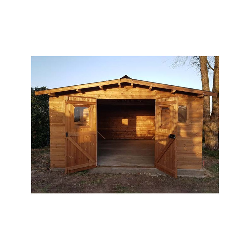 Abri de jardin en bois - 20m2 - 5x4m - Traité - Ep. 28mm - Couleur: marron