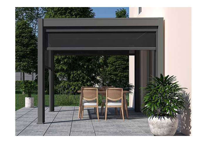 Pergola Bioclimatique Aluminium 9m2 Gris ou Blanc avec Store 3M