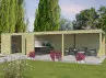 Abri jardin panneau bois traité, toit plat et auvent 30m2