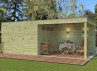 Abri jardin panneaux bois traité, toit plat et auvent - 11m2