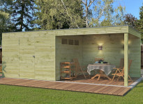 Abri jardin panneaux bois traité, toit plat et auvent - 11m2