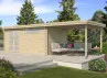 Abri Jardin Toit Plat + Auvent - Madriers Bois 28mm 24m2